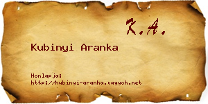 Kubinyi Aranka névjegykártya